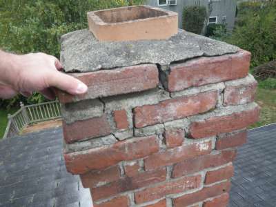 Loose brick in chimney.